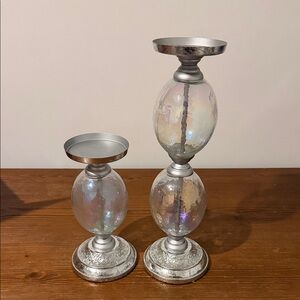 Glass Pillar Candle Holder 2pc Set